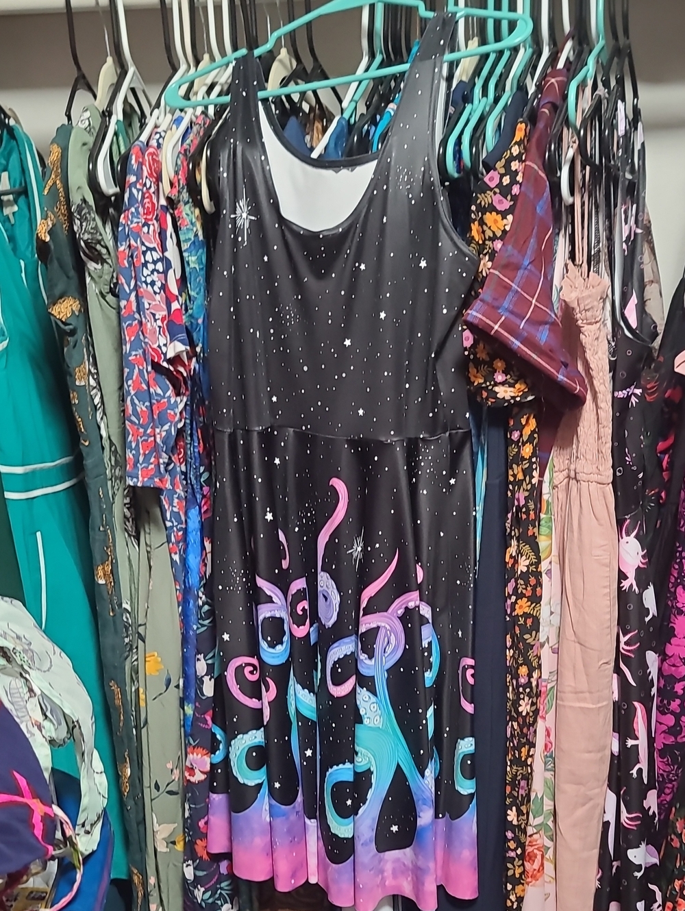 Blackmilk Black Dress Pockets Midi Octopus Space Tentacles Skater Longline Large